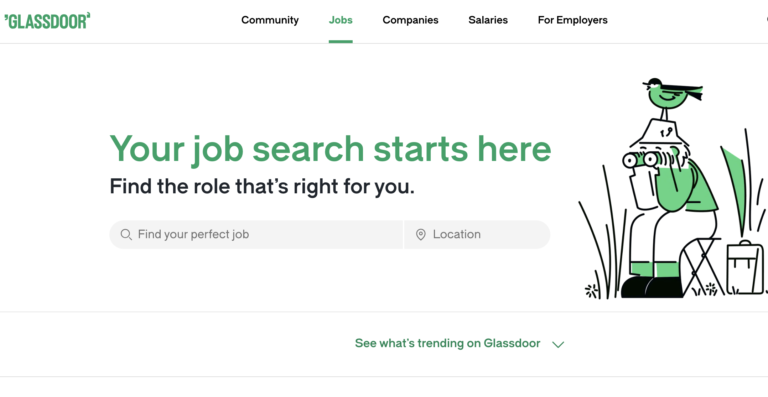 Glassdoor's job search landing page