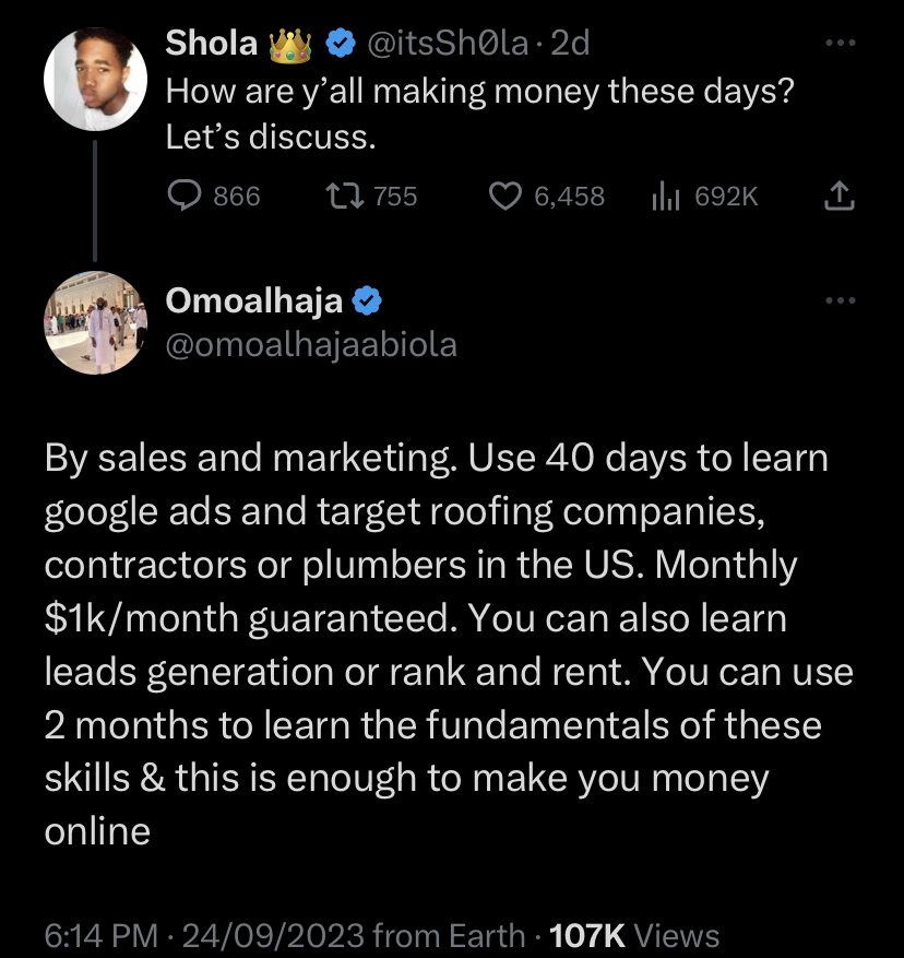 A tweet about Google ads being a source of income